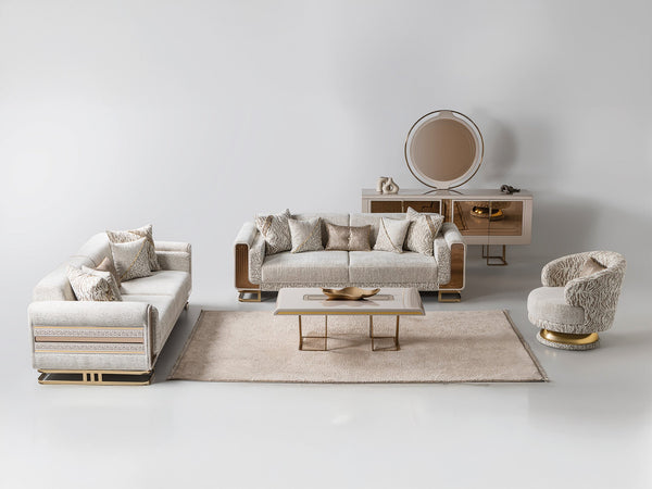 Delux 3-pieces (Sofa & Loveseat & Chair) Livingroom Set in Cream