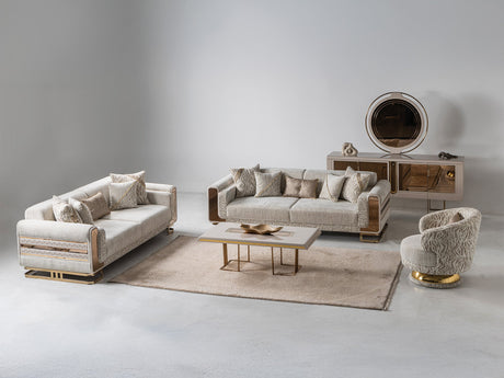 Delux 3-pieces (Sofa & Loveseat & Chair) Livingroom Set in Cream from Furnia - Luna Furniture