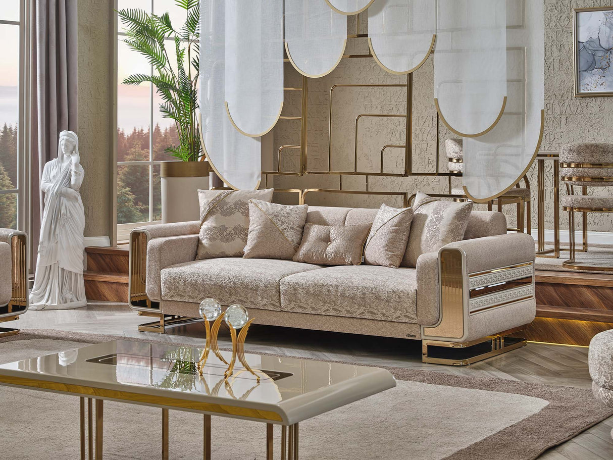 Delux 3-pieces (Sofa & Loveseat & Chair) Livingroom Set in Cream from Furnia - Luna Furniture