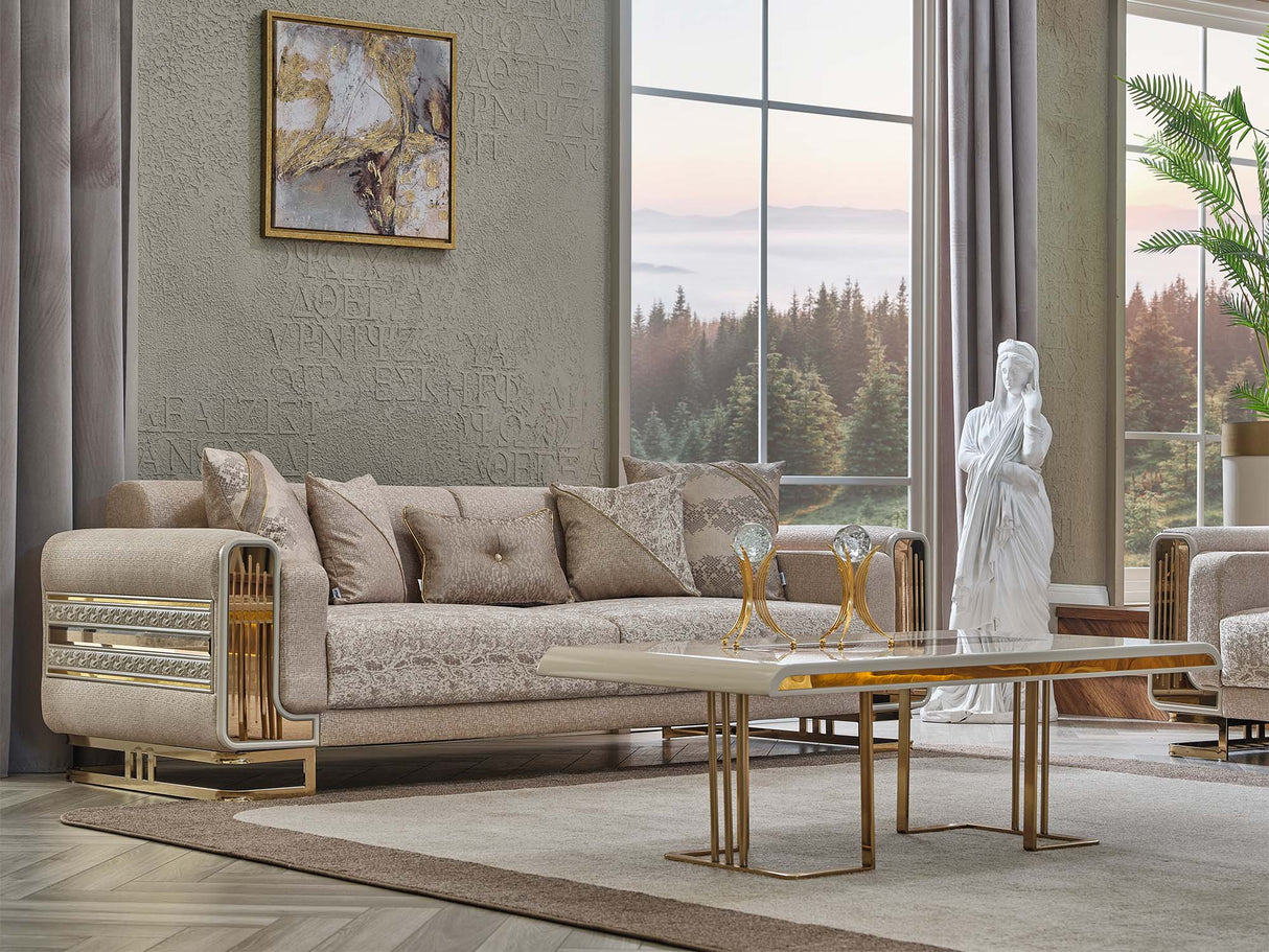 Delux 3-pieces (Sofa & Loveseat & Chair) Livingroom Set in Cream from Furnia - Luna Furniture