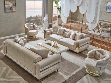 Delux 3-pieces (Sofa & Loveseat & Chair) Livingroom Set in Cream from Furnia - Luna Furniture