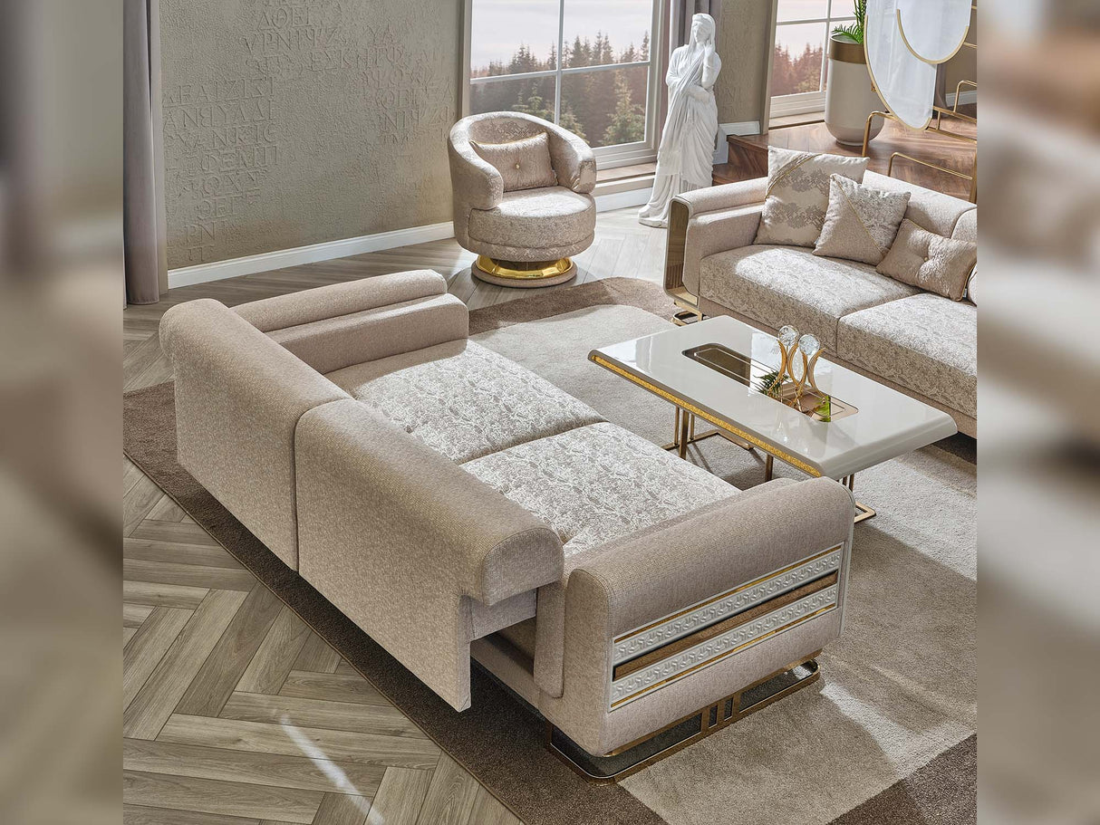 Delux 3-pieces (Sofa & Loveseat & Chair) Livingroom Set in Cream from Furnia - Luna Furniture