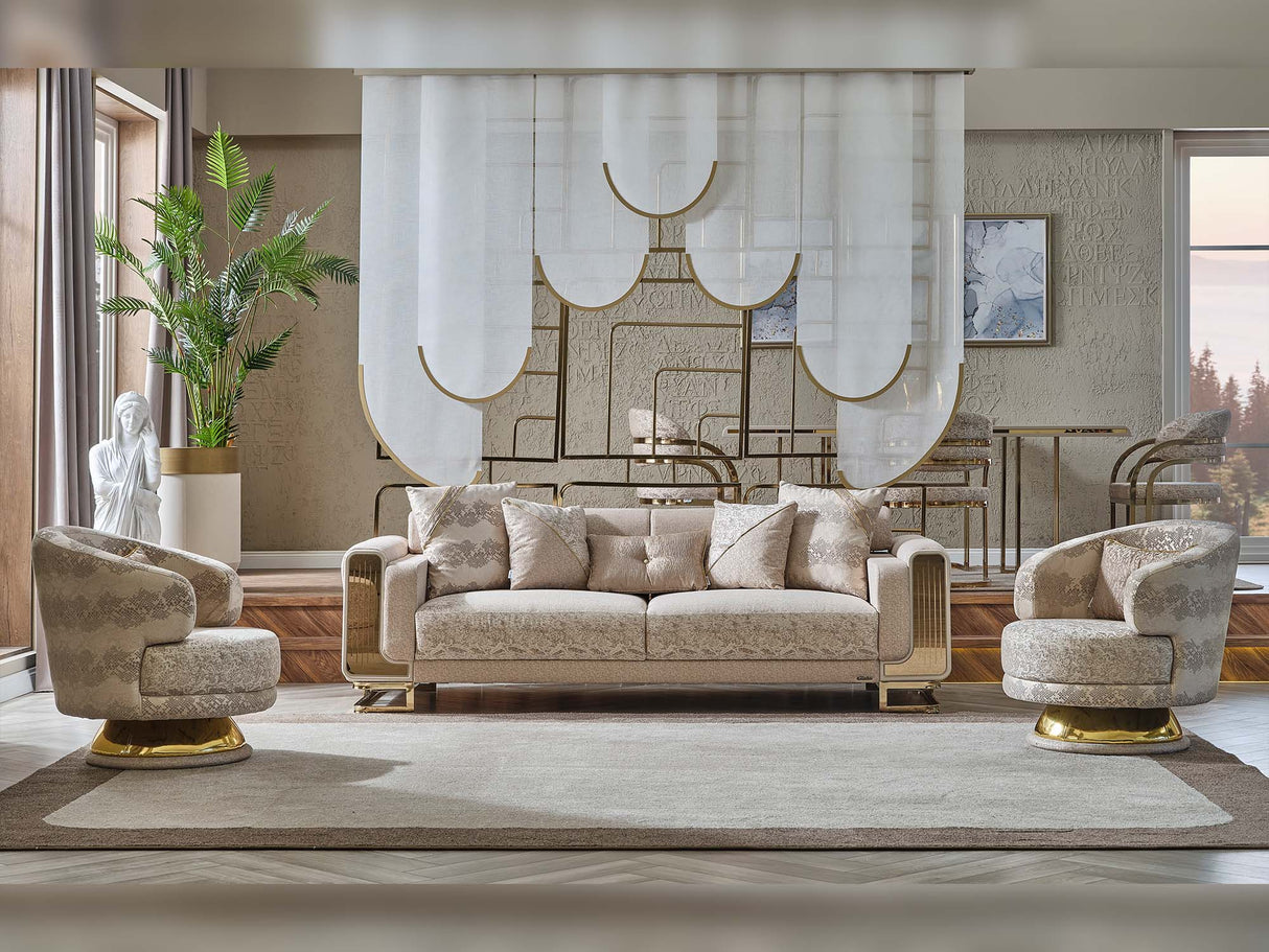 Delux 3-pieces (Sofa & Loveseat & Chair) Livingroom Set in Cream from Furnia - Luna Furniture