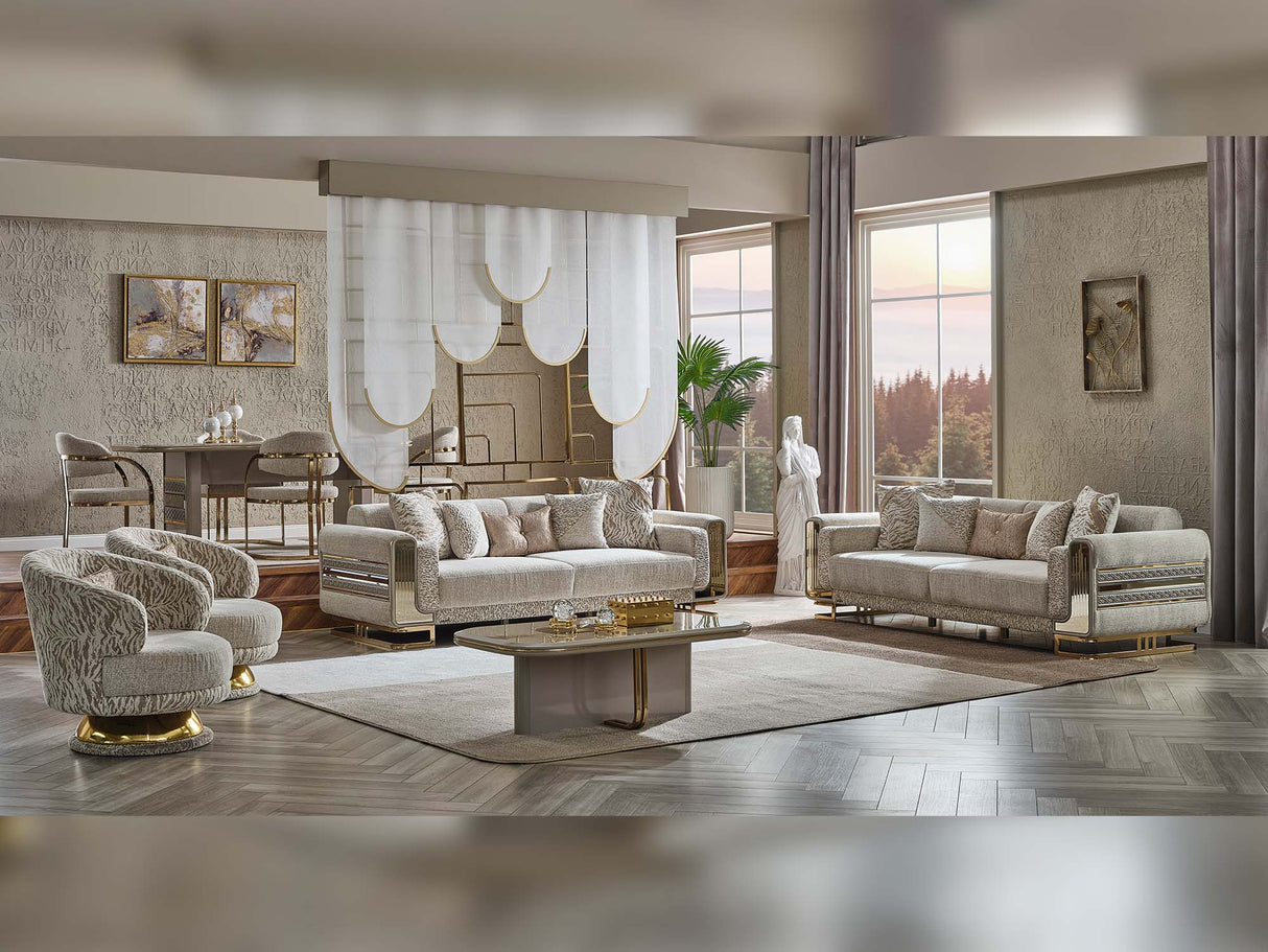 Delux 3-pieces (Sofa & Loveseat & Chair) Livingroom Set in Cream from Furnia - Luna Furniture