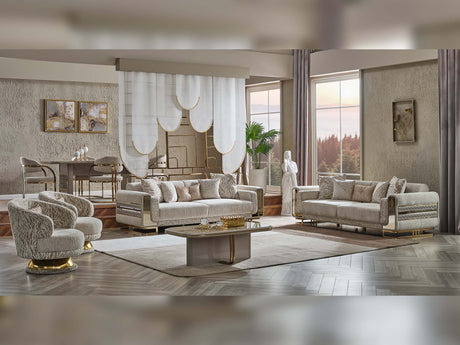 Delux 3-pieces (Sofa & Loveseat & Chair) Livingroom Set in Cream from Furnia - Luna Furniture