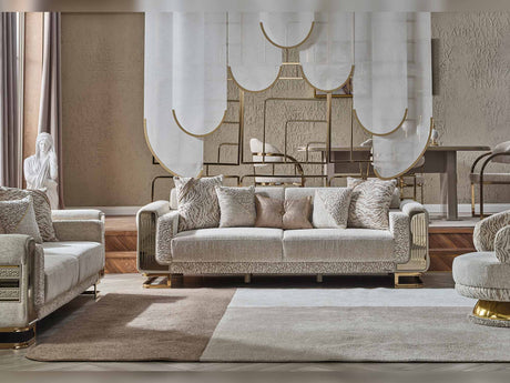 Delux 3-pieces (Sofa & Loveseat & Chair) Livingroom Set in Cream from Furnia - Luna Furniture