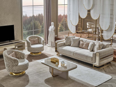 Delux 3-pieces (Sofa & Loveseat & Chair) Livingroom Set in Cream from Furnia - Luna Furniture