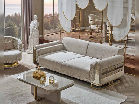 Delux Convertible Loveseat in Cream from Furnia - Luna Furniture