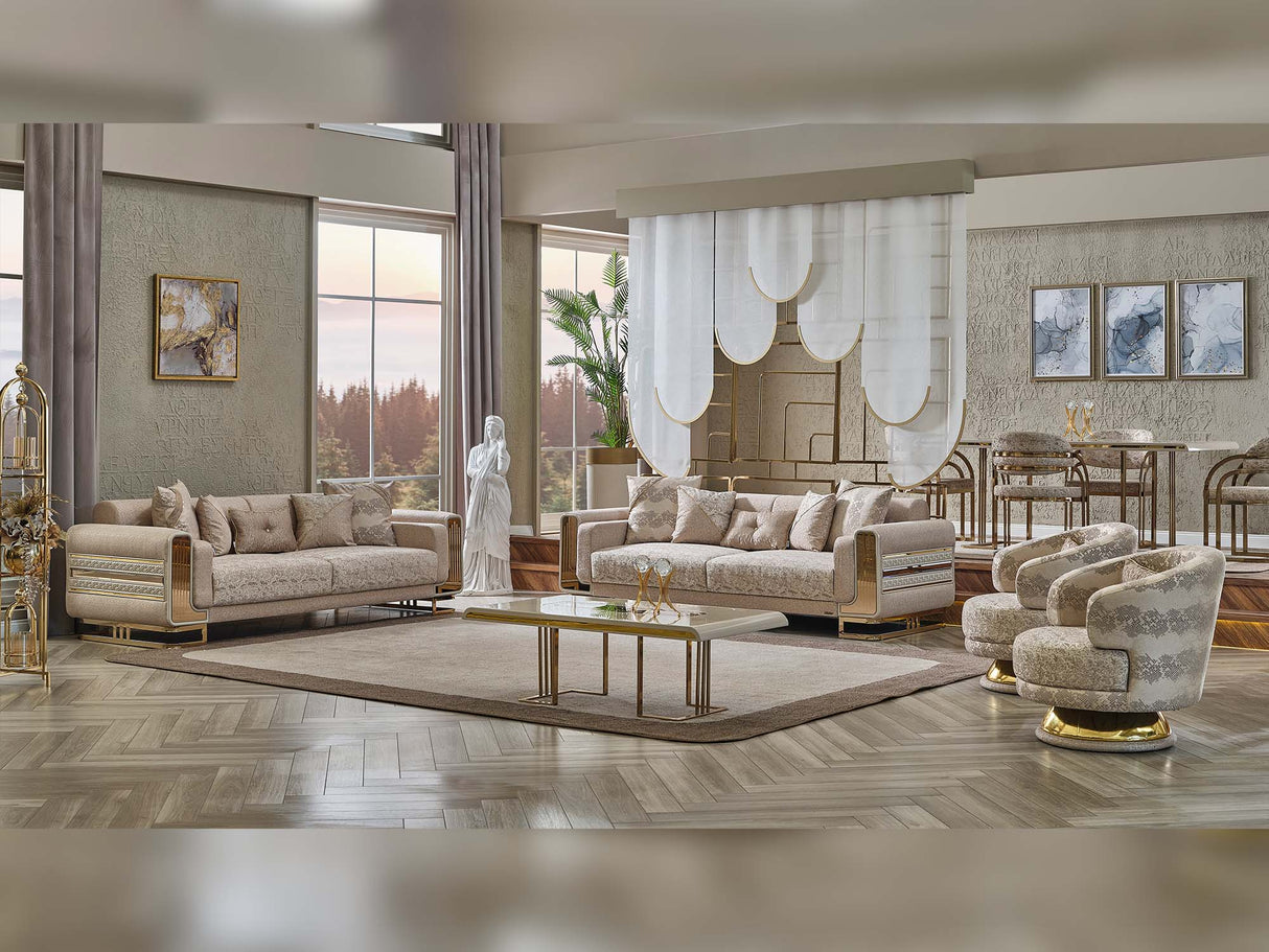 Delux 3-pieces (Sofa & Loveseat & Chair) Livingroom Set in Cream from Furnia - Luna Furniture