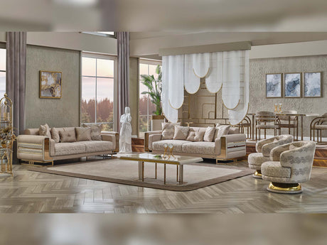 Delux 3-pieces (Sofa & Loveseat & Chair) Livingroom Set in Cream from Furnia - Luna Furniture