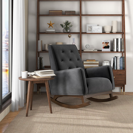 Demetrius Dark Grey Microfiber Solid Wood Rocking Chair from Ashcroft Furniture - Luna Furniture