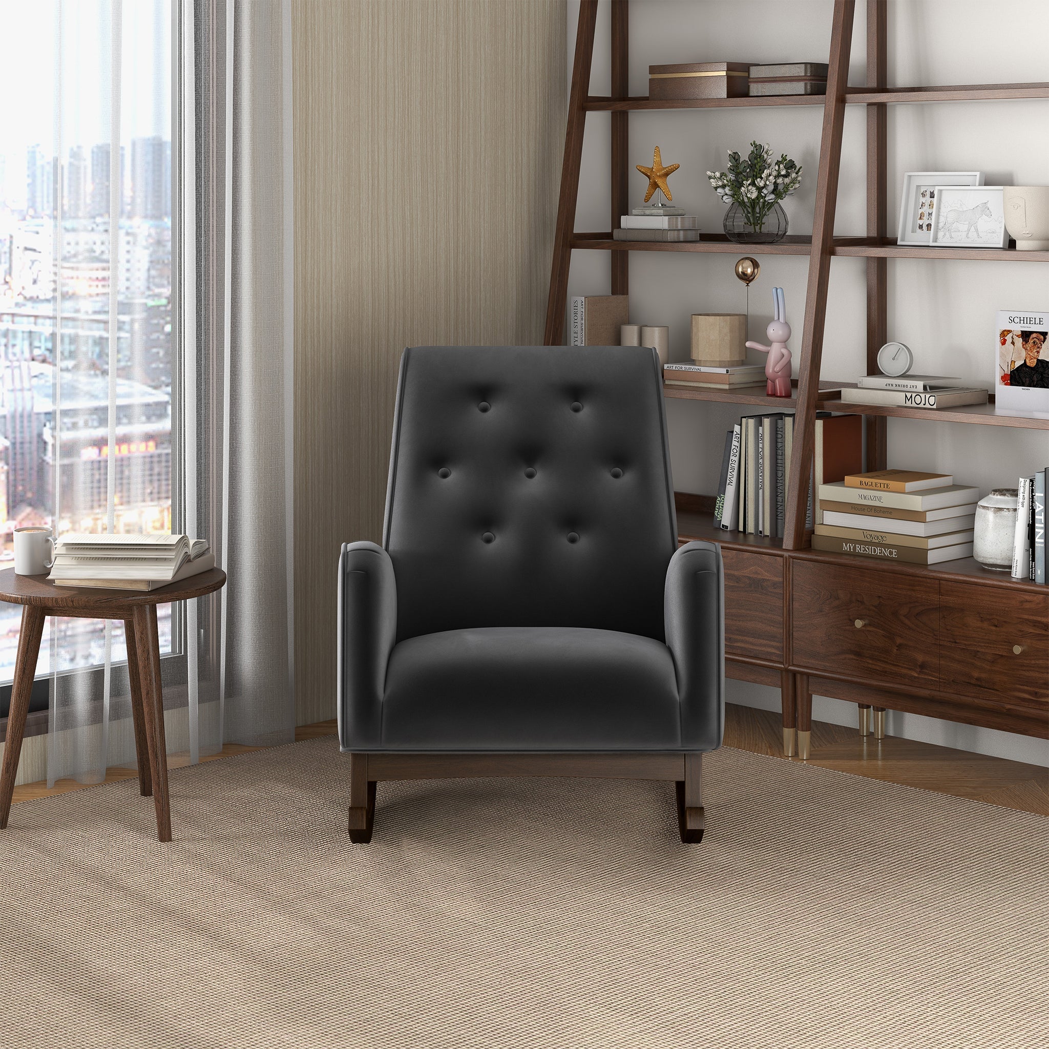 Demetrius Dark Grey Microfiber Solid Wood Rocking Chair from Ashcroft Furniture - Luna Furniture