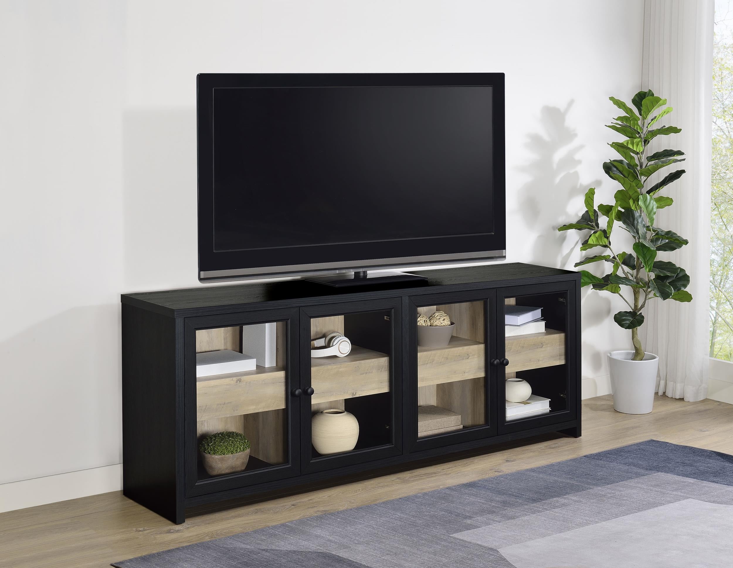 In the Woods...ブラックメタル　blackl Denison Black 79-inch 4-Door TV Stand Media Console – Luna Furniture