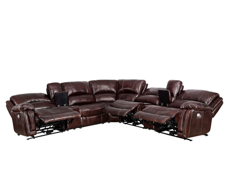Denver Brown Dual-Power 6-Piece Leather Sectional from Steve Silver - Luna Furniture