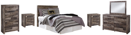 Derekson Full Panel Headboard Bed with Mirrored Dresser, Chest and 2 Nightstands in Multi Gray from Ashley Furniture - Luna Furniture