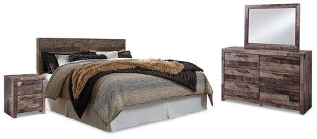 Derekson Multi Gray King Panel Headboard, Dresser, Mirror and Nightstand from Ashley - Luna Furniture