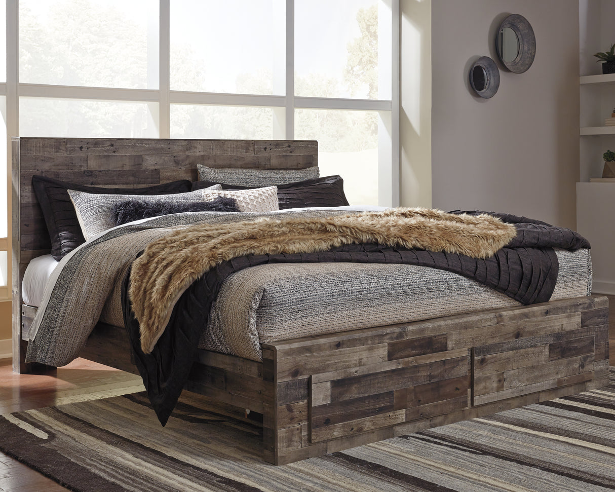 Derekson Multi Gray King Panel Storage Bed and 2 Nightstands from Ashley - Luna Furniture