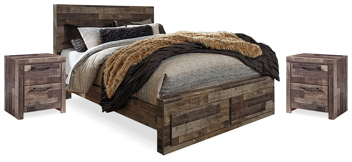 Derekson Multi Gray Queen Panel Storage Bed and 2 Nightstands from Ashley Furniture - Luna Furniture