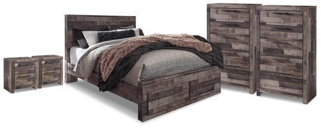 Derekson Multi Gray Queen Storage Bed, 2 Chests and 2 Nightstands from Ashley - Luna Furniture