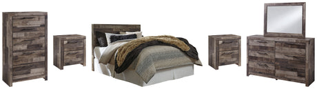 Derekson Queen/Full Panel Headboard Bed with Mirrored Dresser, Chest and 2 Nightstands in Multi Gray from Ashley - Luna Furniture