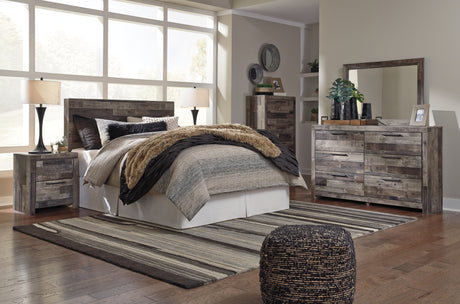 Derekson Queen/Full Panel Headboard Bed with Mirrored Dresser, Chest and Nightstand in Multi Gray from Ashley Furniture - Luna Furniture