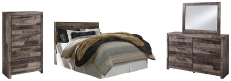 Derekson Queen/Full Panel Headboard Bed with Mirrored Dresser and Chest in Multi Gray from Ashley Furniture - Luna Furniture