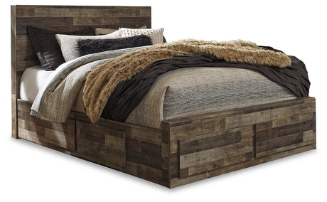 Derekson Queen Panel Bed with 4 Storage Drawers with Mirrored Dresser and Chest in Multi Gray from Ashley Furniture - Luna Furniture