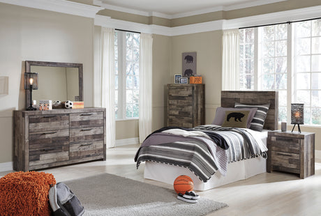 Derekson Twin Panel Headboard Bed with Mirrored Dresser, Chest and Nightstand in Multi Gray from Ashley Furniture - Luna Furniture