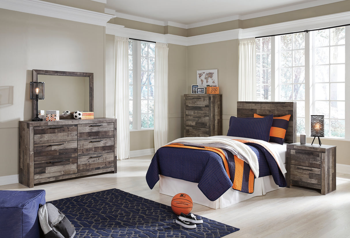 Derekson Twin Panel Headboard Bed with Mirrored Dresser, Chest and Nightstand in Multi Gray from Ashley - Luna Furniture