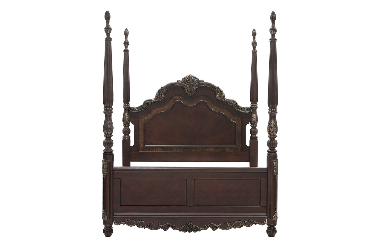 Deryn Park Cherry 5-Piece Queen Poster Bedroom Set (Queen Bed, Nightstand, Dresser, Mirror, Chest) from Homelegance - Luna Furniture