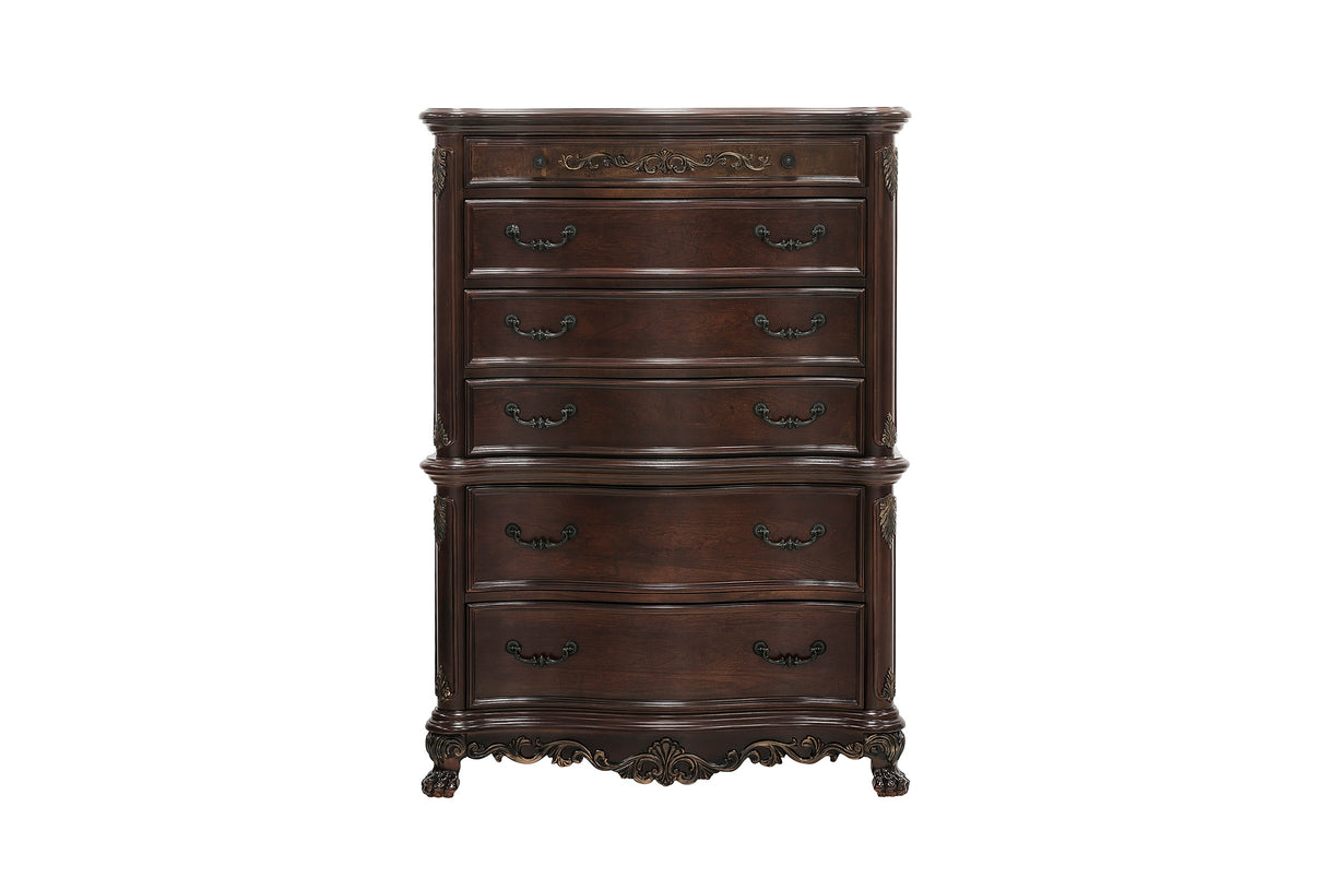 Deryn Park Cherry 5-Piece Queen Poster Bedroom Set (Queen Bed, Nightstand, Dresser, Mirror, Chest) from Homelegance - Luna Furniture