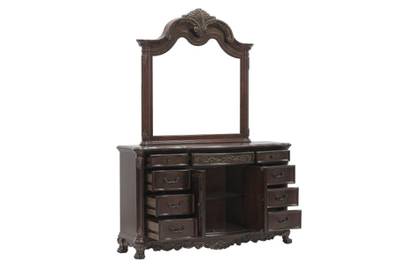 Deryn Park Cherry 5-Piece Queen Sleigh Bedroom Set (Queen Bed, Nightstand, Dresser, Mirror, Chest) from Homelegance - Luna Furniture