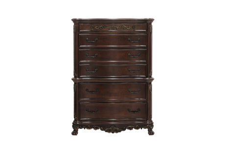 Deryn Park Cherry 5-Piece Queen Sleigh Bedroom Set (Queen Bed, Nightstand, Dresser, Mirror, Chest) from Homelegance - Luna Furniture