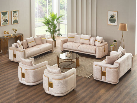 Detroit Beige 5-Piece Living Room Set (2 Sofa & Loveseat & 2 Chair) from Furnia - Luna Furniture