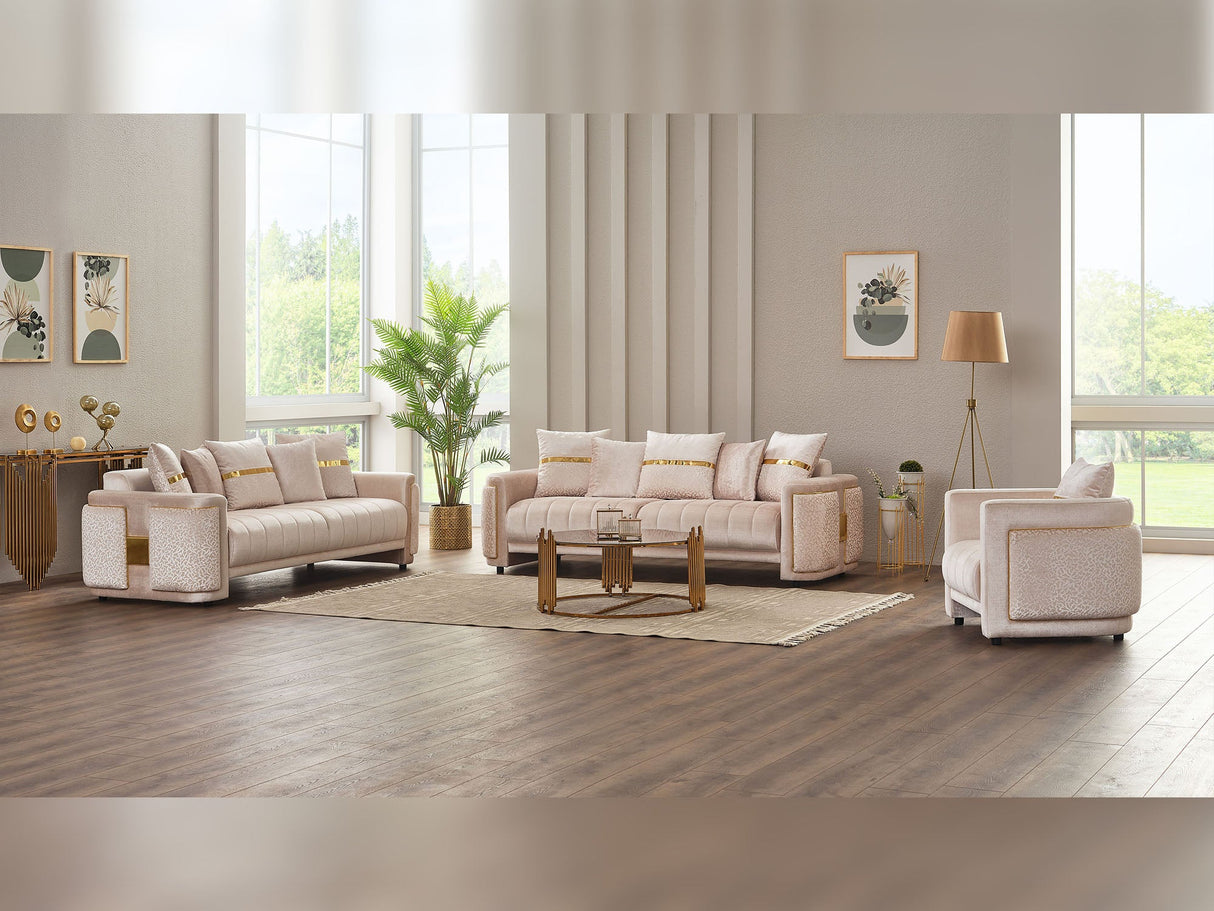 Detroit Beige 5-Piece Living Room Set (2 Sofa & Loveseat & 2 Chair) from Furnia - Luna Furniture