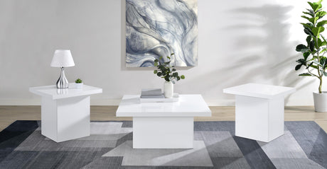 Devar White High Gloss 3-Piece Square Coffee End Table Set from Coaster - Luna Furniture