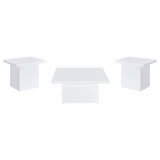 Devar White High Gloss 3-Piece Square Coffee End Table Set from Coaster - Luna Furniture