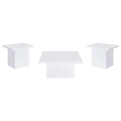 Devar White High Gloss 3-Piece Square Coffee End Table Set from Coaster - Luna Furniture