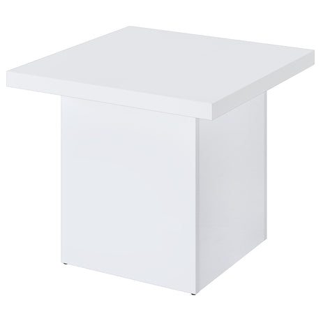 Devar White High Gloss Square Engineered Wood Side End Table from Coaster - Luna Furniture