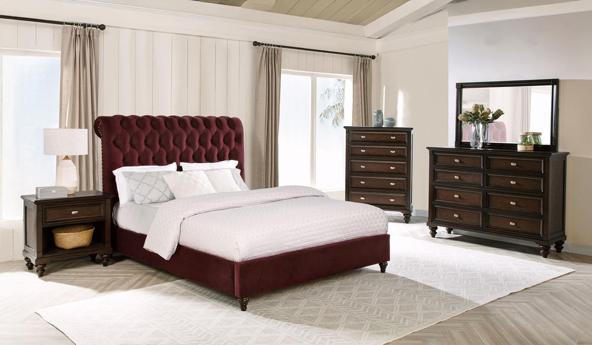 Devon Wine Red and Dark Oak 5-Piece Queen Bedroom Set from Coaster - Luna Furniture