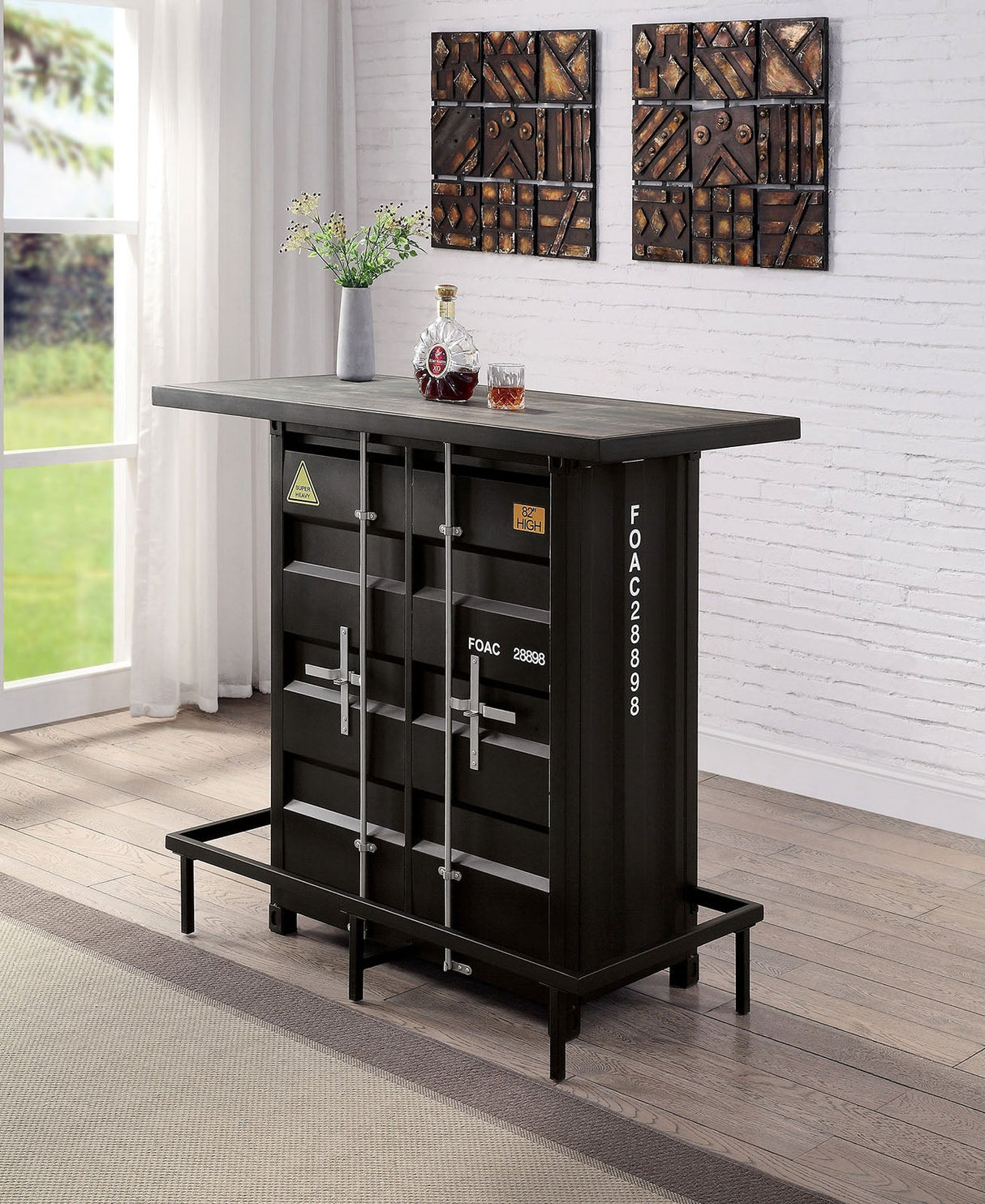 Dicarda Black/Distressed Dark Oak Bar Ht. Table from Furniture of America - Luna Furniture