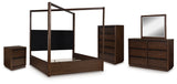 Dilenno King Canopy Bed with Mirrored Dresser, Chest and Nightstand in Dark Brown from Ashley - Luna Furniture