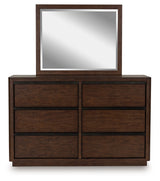 Dilenno Queen Canopy Bed with Mirrored Dresser and Nightstand in Dark Brown from Ashley Furniture - Luna Furniture