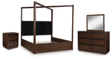 Dilenno Queen Canopy Bed with Mirrored Dresser and Nightstand in Dark Brown from Ashley Furniture - Luna Furniture