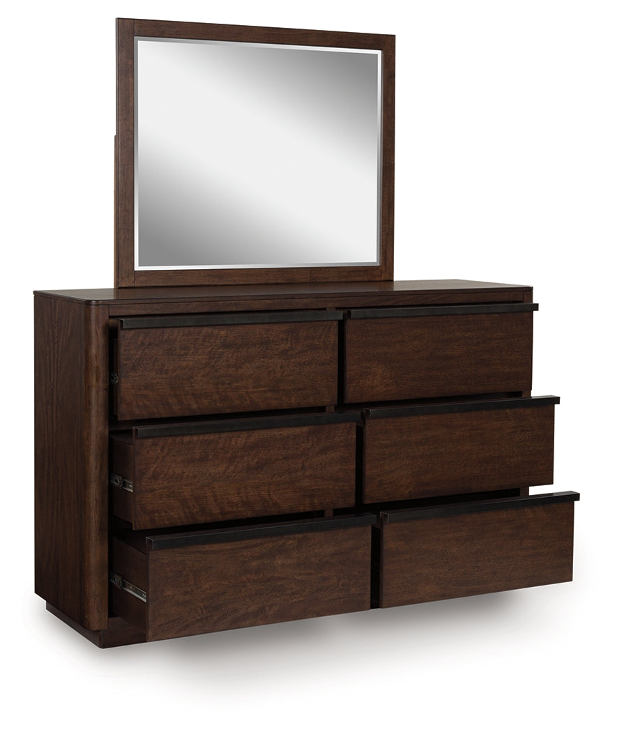 Dilenno Queen Canopy Bed with Mirrored Dresser and Nightstand in Dark Brown from Ashley Furniture - Luna Furniture