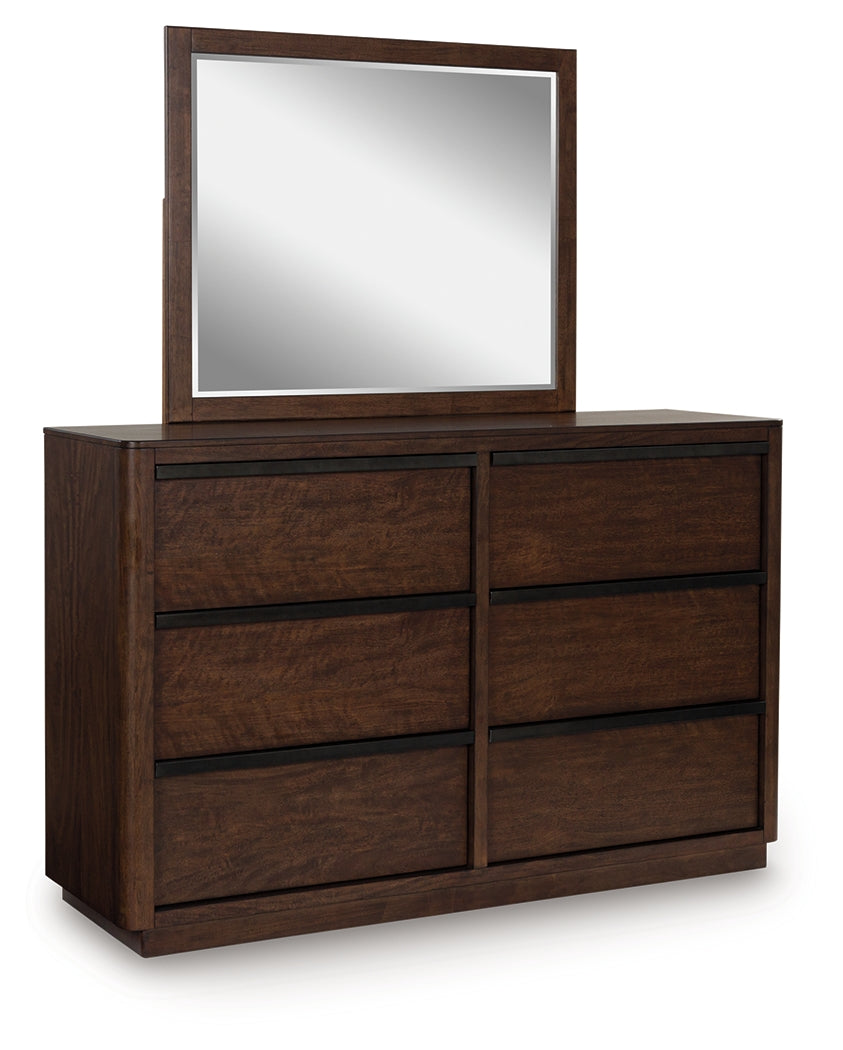Dilenno Queen Canopy Bed with Mirrored Dresser and Nightstand in Dark Brown from Ashley Furniture - Luna Furniture