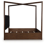 Dilenno Queen Canopy Bed with Mirrored Dresser and Nightstand in Dark Brown from Ashley Furniture - Luna Furniture