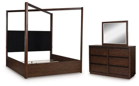Dilenno Queen Canopy Bed with Mirrored Dresser in Dark Brown from Ashley - Luna Furniture