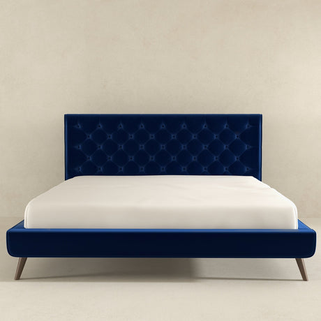 Dillon Velvet Platform Bed King / Blue from Ashcroft Furniture - Luna Furniture