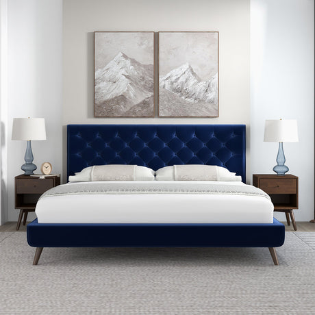 Dillon Velvet Platform Bed King / Blue from Ashcroft Furniture - Luna Furniture